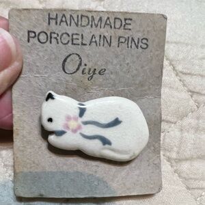 ***Donated***Handmade porcelain White cat pin